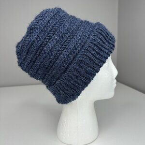 Handmade‎ New Navy Blue Merino Wool Slouchy Winter Knit Beanie -Adult Large